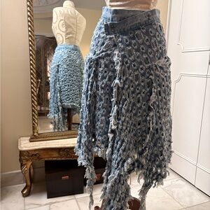 Elegant Asymmetrical Blue Fringed Skirt